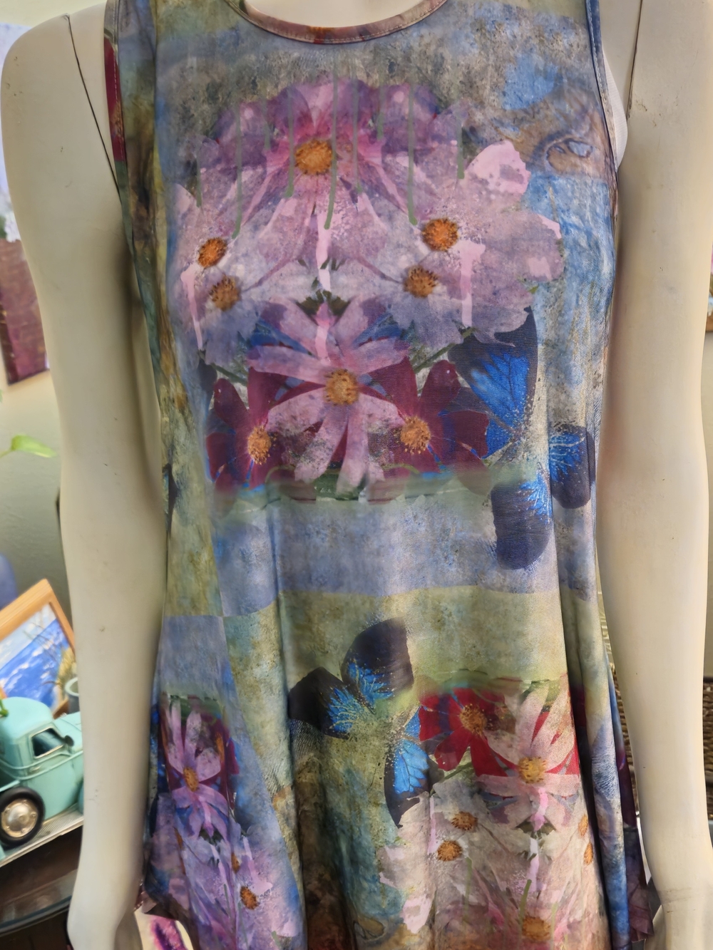 Sleeveless Floral Watercolor Swing Tank Top - Purple/Green - NWT - Picture 1 of 3